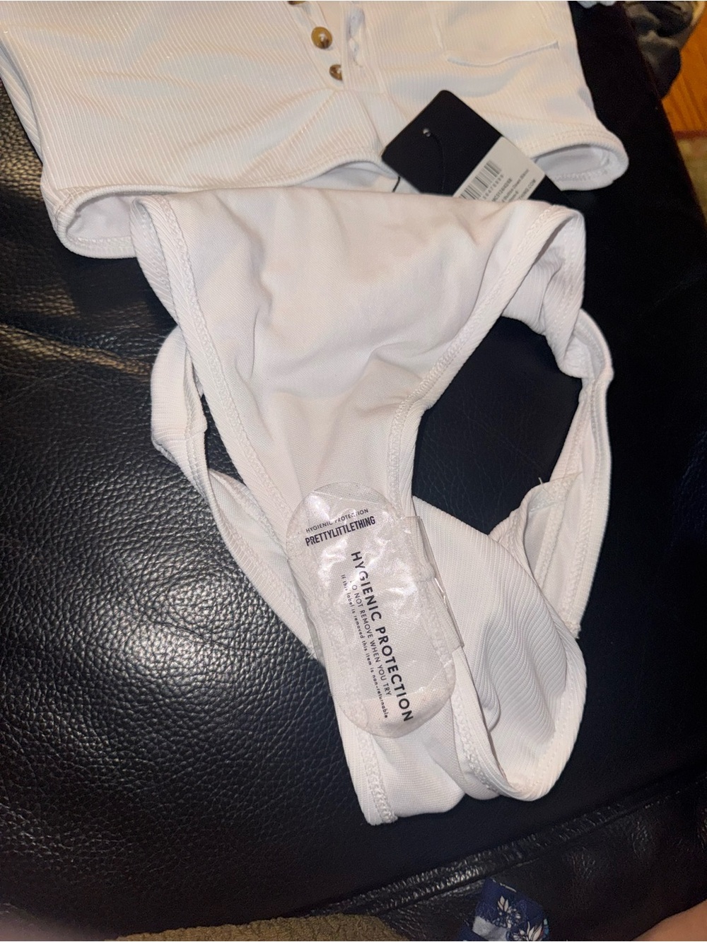 White Ribbed Button-Front Crop Top & High-Cut Bottom Bikini Set - Picture 8 of 8